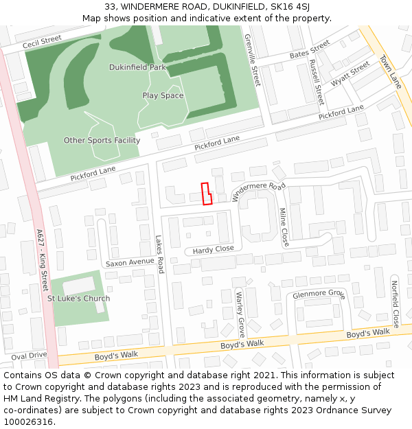 33, WINDERMERE ROAD, DUKINFIELD, SK16 4SJ: Location map and indicative extent of plot