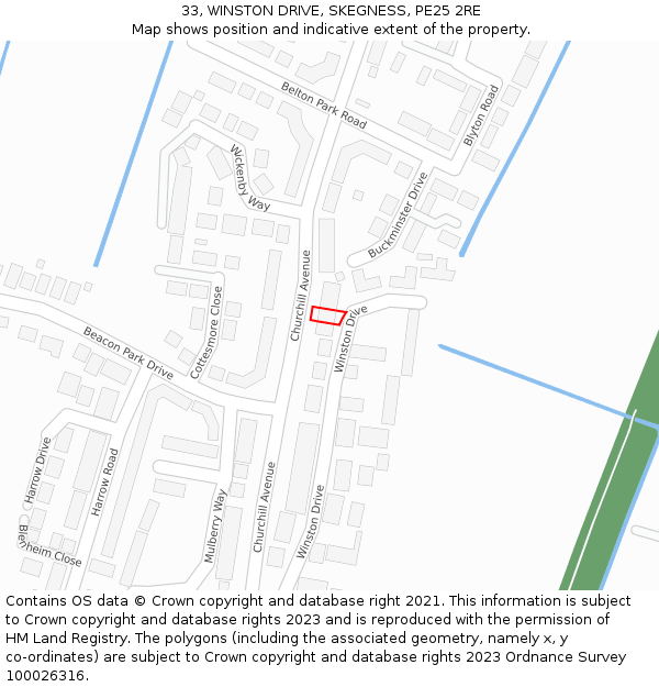 33, WINSTON DRIVE, SKEGNESS, PE25 2RE: Location map and indicative extent of plot