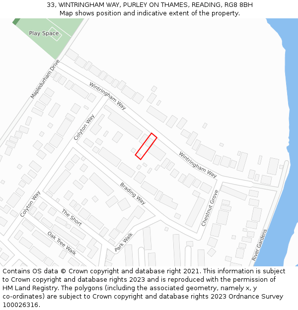 33, WINTRINGHAM WAY, PURLEY ON THAMES, READING, RG8 8BH: Location map and indicative extent of plot