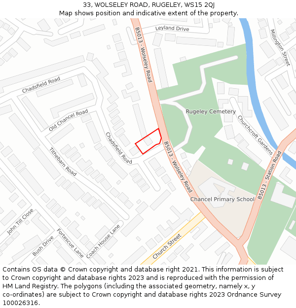 33, WOLSELEY ROAD, RUGELEY, WS15 2QJ: Location map and indicative extent of plot