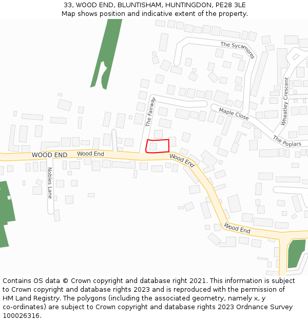 33, WOOD END, BLUNTISHAM, HUNTINGDON, PE28 3LE: Location map and indicative extent of plot