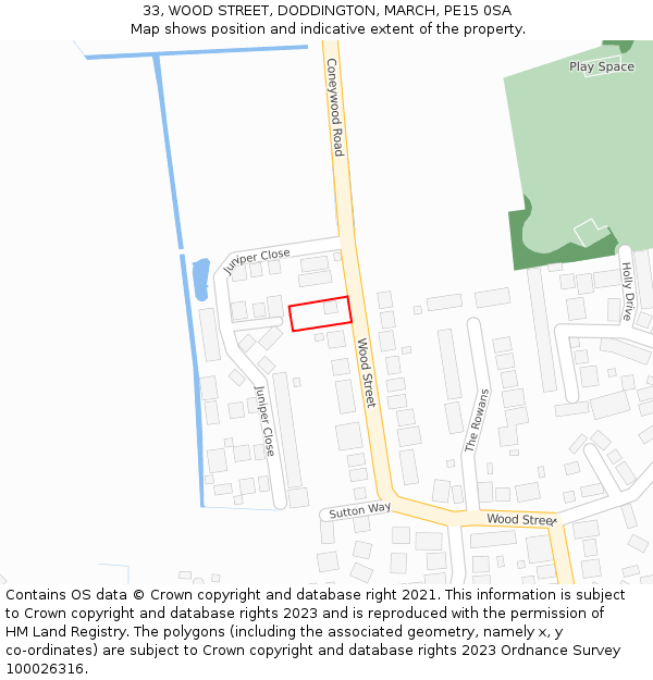 33, WOOD STREET, DODDINGTON, MARCH, PE15 0SA: Location map and indicative extent of plot