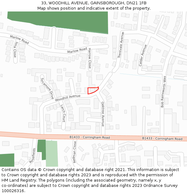 33, WOODHILL AVENUE, GAINSBOROUGH, DN21 1FB: Location map and indicative extent of plot