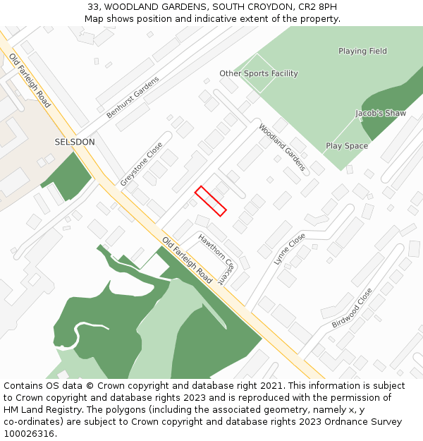 33, WOODLAND GARDENS, SOUTH CROYDON, CR2 8PH: Location map and indicative extent of plot