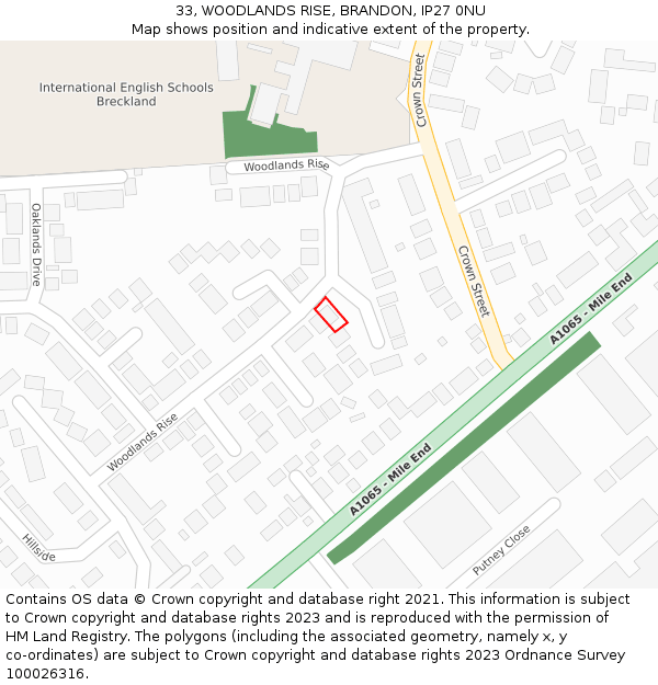 33, WOODLANDS RISE, BRANDON, IP27 0NU: Location map and indicative extent of plot