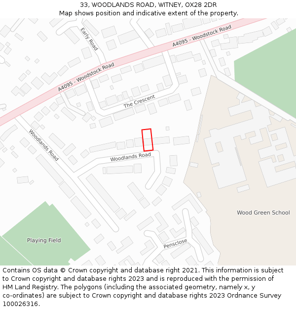 33, WOODLANDS ROAD, WITNEY, OX28 2DR: Location map and indicative extent of plot