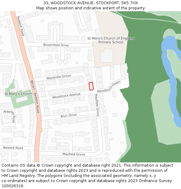 33, WOODSTOCK AVENUE, STOCKPORT, SK5 7HX: Location map and indicative extent of plot