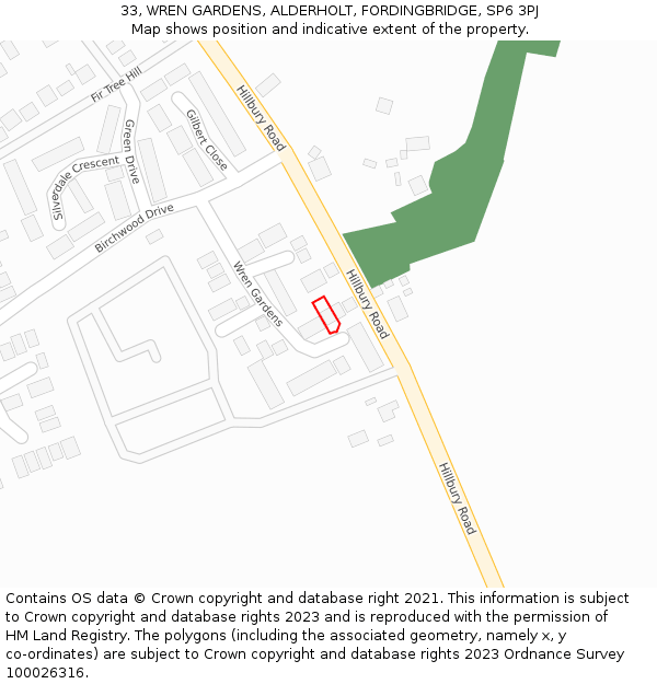 33, WREN GARDENS, ALDERHOLT, FORDINGBRIDGE, SP6 3PJ: Location map and indicative extent of plot