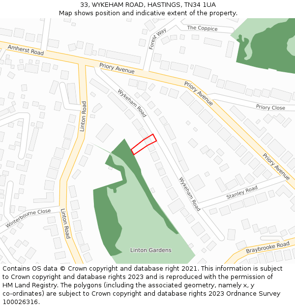 33, WYKEHAM ROAD, HASTINGS, TN34 1UA: Location map and indicative extent of plot