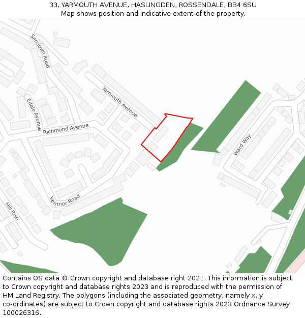 33, YARMOUTH AVENUE, HASLINGDEN, ROSSENDALE, BB4 6SU: Location map and indicative extent of plot
