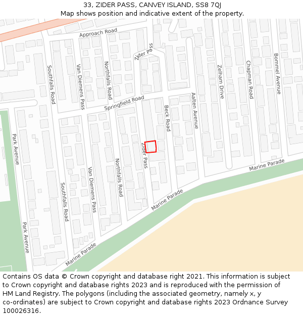 33, ZIDER PASS, CANVEY ISLAND, SS8 7QJ: Location map and indicative extent of plot