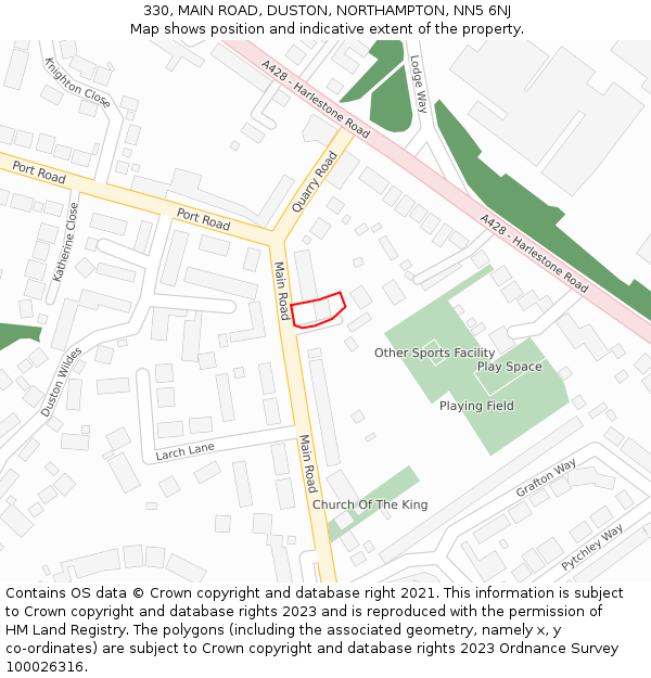 330, MAIN ROAD, DUSTON, NORTHAMPTON, NN5 6NJ: Location map and indicative extent of plot