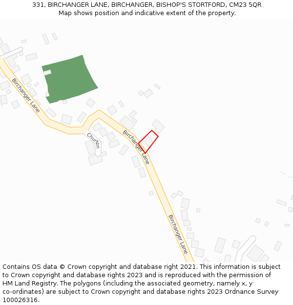 331, BIRCHANGER LANE, BIRCHANGER, BISHOP'S STORTFORD, CM23 5QR: Location map and indicative extent of plot