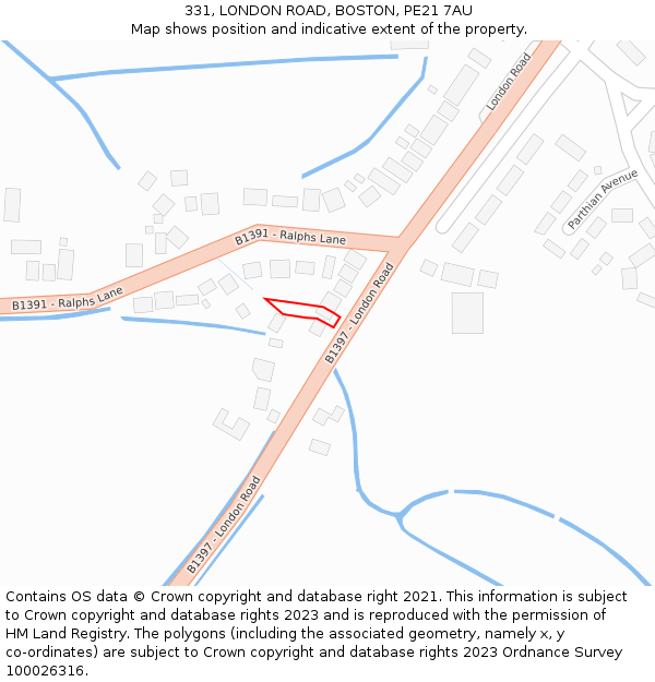 331, LONDON ROAD, BOSTON, PE21 7AU: Location map and indicative extent of plot