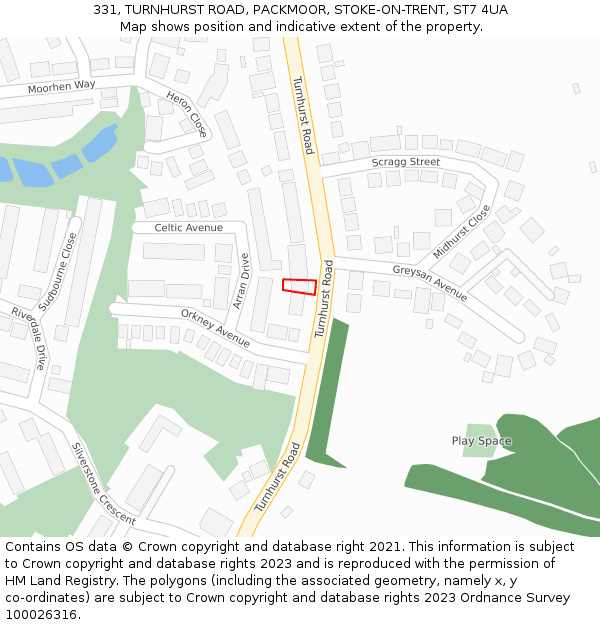 331, TURNHURST ROAD, PACKMOOR, STOKE-ON-TRENT, ST7 4UA: Location map and indicative extent of plot