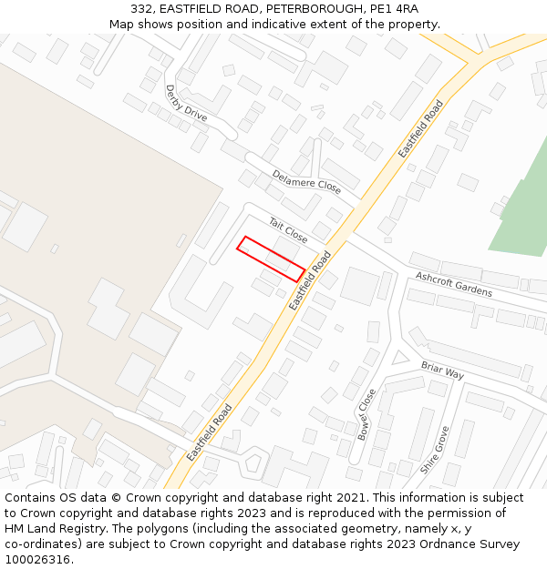 332, EASTFIELD ROAD, PETERBOROUGH, PE1 4RA: Location map and indicative extent of plot