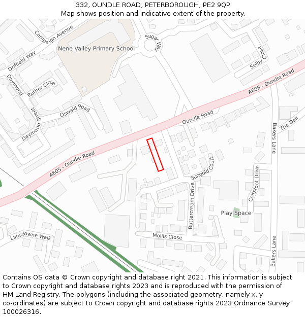 332, OUNDLE ROAD, PETERBOROUGH, PE2 9QP: Location map and indicative extent of plot