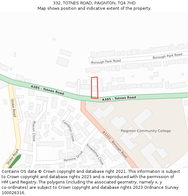 332, TOTNES ROAD, PAIGNTON, TQ4 7HD: Location map and indicative extent of plot