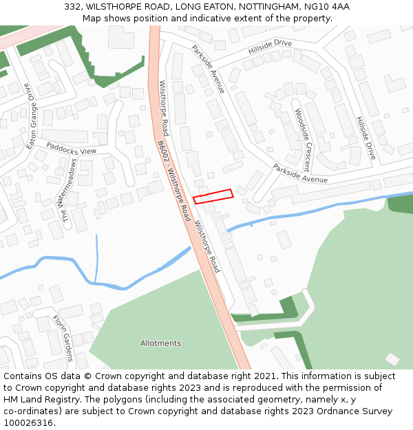 332, WILSTHORPE ROAD, LONG EATON, NOTTINGHAM, NG10 4AA: Location map and indicative extent of plot