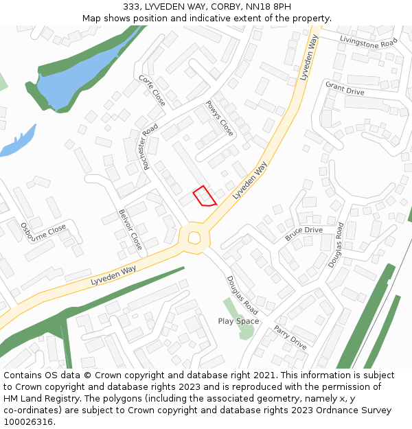 333, LYVEDEN WAY, CORBY, NN18 8PH: Location map and indicative extent of plot