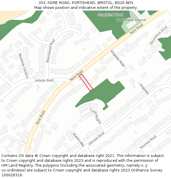 333, NORE ROAD, PORTISHEAD, BRISTOL, BS20 8EN: Location map and indicative extent of plot