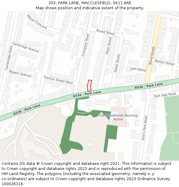 333, PARK LANE, MACCLESFIELD, SK11 8AE: Location map and indicative extent of plot