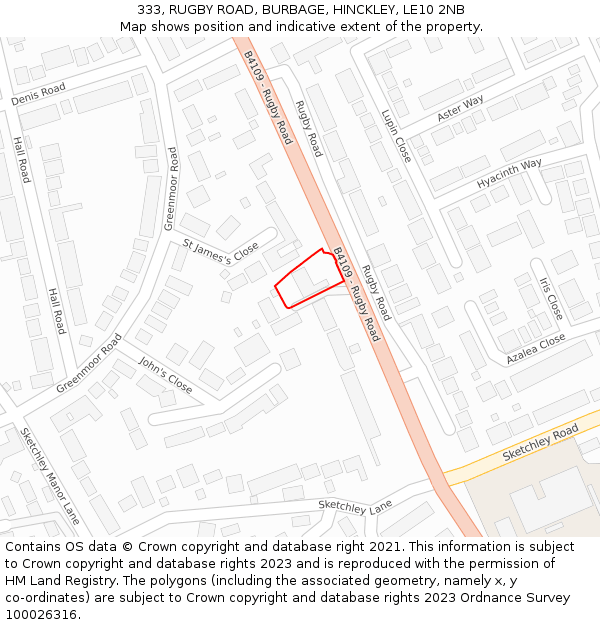 333, RUGBY ROAD, BURBAGE, HINCKLEY, LE10 2NB: Location map and indicative extent of plot