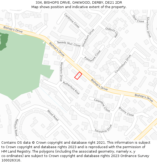334, BISHOPS DRIVE, OAKWOOD, DERBY, DE21 2DR: Location map and indicative extent of plot