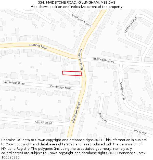 334, MAIDSTONE ROAD, GILLINGHAM, ME8 0HS: Location map and indicative extent of plot
