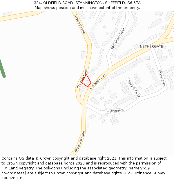 334, OLDFIELD ROAD, STANNINGTON, SHEFFIELD, S6 6EA: Location map and indicative extent of plot