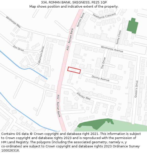 334, ROMAN BANK, SKEGNESS, PE25 1QP: Location map and indicative extent of plot