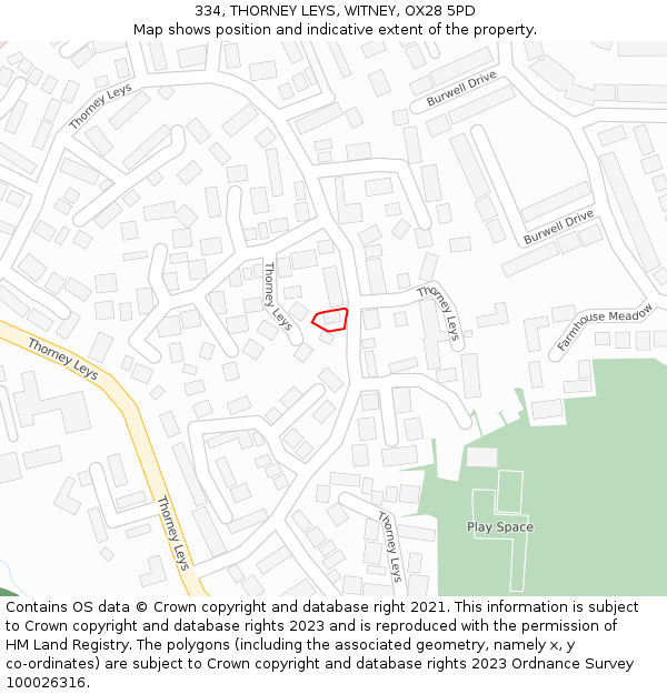 334, THORNEY LEYS, WITNEY, OX28 5PD: Location map and indicative extent of plot