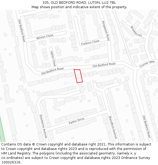 335, OLD BEDFORD ROAD, LUTON, LU2 7BL: Location map and indicative extent of plot