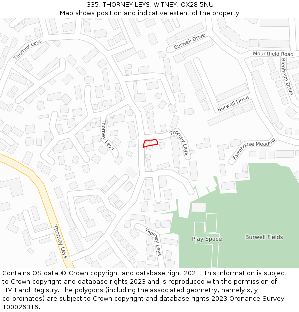 335, THORNEY LEYS, WITNEY, OX28 5NU: Location map and indicative extent of plot