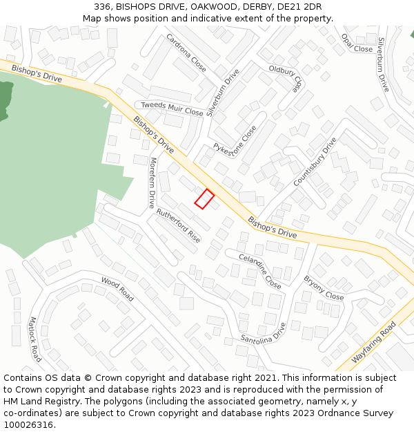 336, BISHOPS DRIVE, OAKWOOD, DERBY, DE21 2DR: Location map and indicative extent of plot