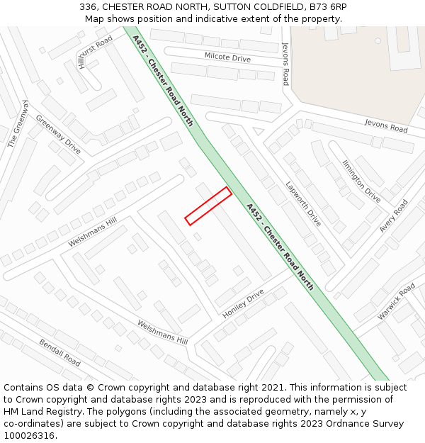 336, CHESTER ROAD NORTH, SUTTON COLDFIELD, B73 6RP: Location map and indicative extent of plot