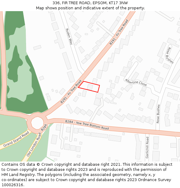 336, FIR TREE ROAD, EPSOM, KT17 3NW: Location map and indicative extent of plot