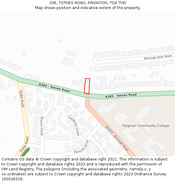 336, TOTNES ROAD, PAIGNTON, TQ4 7HD: Location map and indicative extent of plot