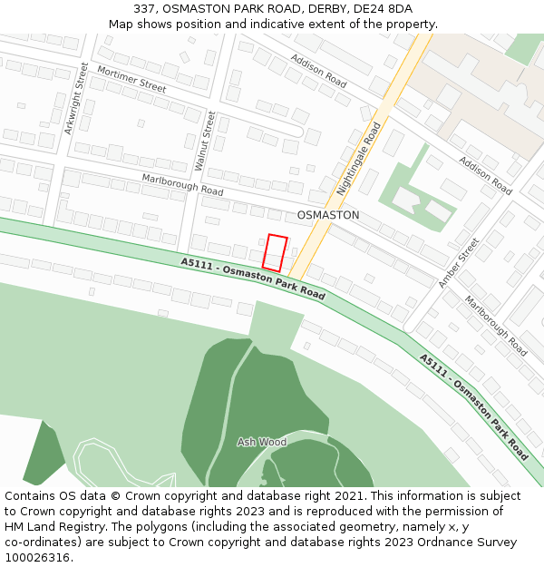 337, OSMASTON PARK ROAD, DERBY, DE24 8DA: Location map and indicative extent of plot