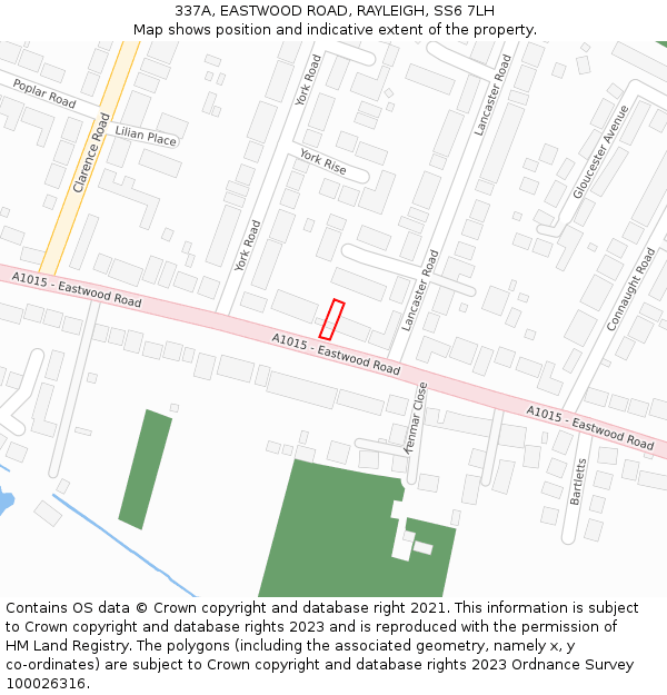 337A, EASTWOOD ROAD, RAYLEIGH, SS6 7LH: Location map and indicative extent of plot