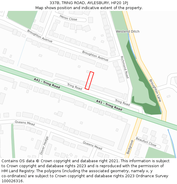 337B, TRING ROAD, AYLESBURY, HP20 1PJ: Location map and indicative extent of plot