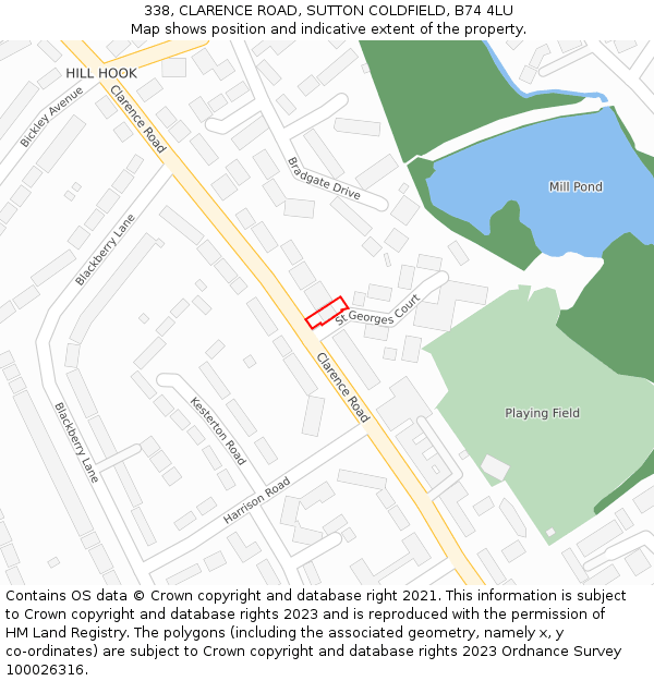 338, CLARENCE ROAD, SUTTON COLDFIELD, B74 4LU: Location map and indicative extent of plot