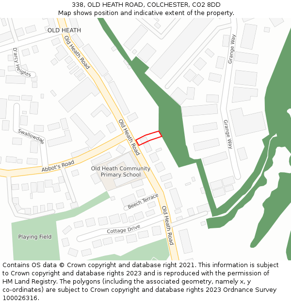 338, OLD HEATH ROAD, COLCHESTER, CO2 8DD: Location map and indicative extent of plot