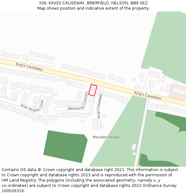 339, KINGS CAUSEWAY, BRIERFIELD, NELSON, BB9 0EZ: Location map and indicative extent of plot