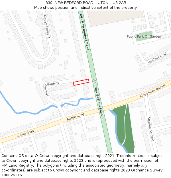 339, NEW BEDFORD ROAD, LUTON, LU3 2AB: Location map and indicative extent of plot