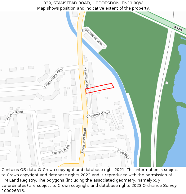 339, STANSTEAD ROAD, HODDESDON, EN11 0QW: Location map and indicative extent of plot
