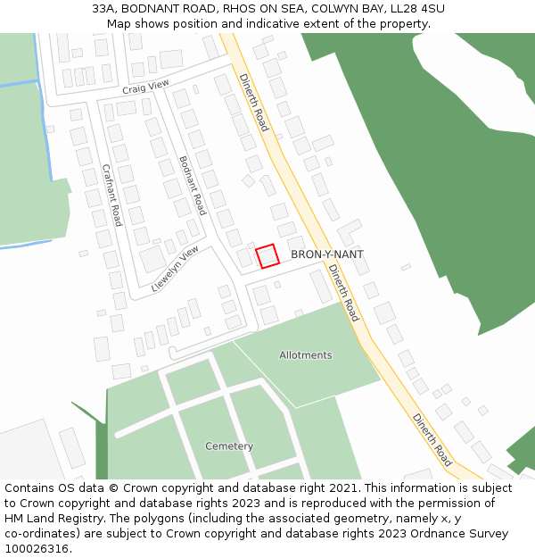 33A, BODNANT ROAD, RHOS ON SEA, COLWYN BAY, LL28 4SU: Location map and indicative extent of plot