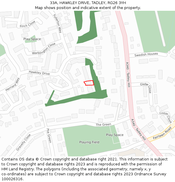 33A, HAWKLEY DRIVE, TADLEY, RG26 3YH: Location map and indicative extent of plot