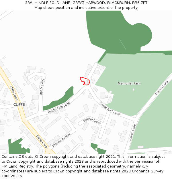 33A, HINDLE FOLD LANE, GREAT HARWOOD, BLACKBURN, BB6 7PT: Location map and indicative extent of plot
