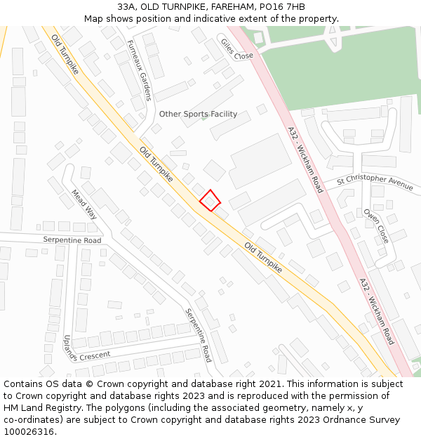 33A, OLD TURNPIKE, FAREHAM, PO16 7HB: Location map and indicative extent of plot